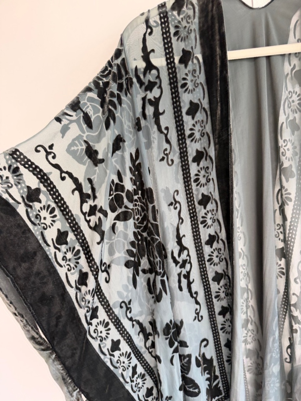 Sheer Floral Burnout Fringe Kimono - Dark Teal on SheerTeal - Picture 3 of 5